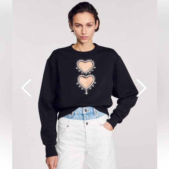 Sandro SWEATSHIRT WITH RHINESTONE HEARTS Size
small NWT - Picture 1 of 8
